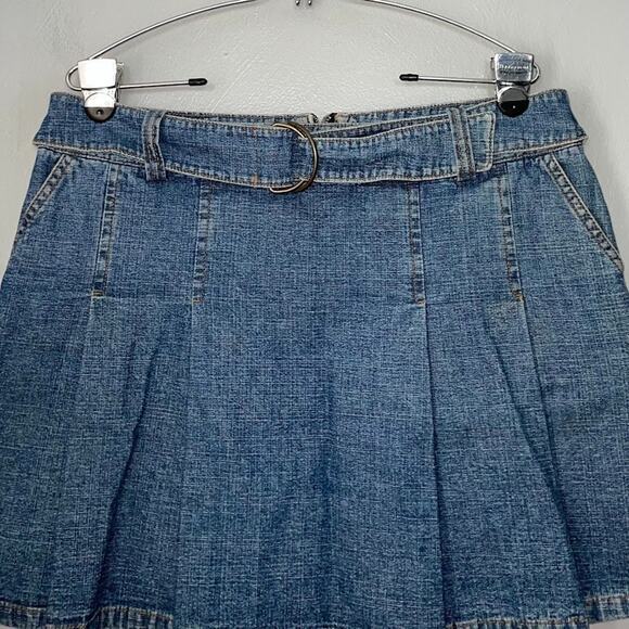 Vintage Y2K Denim Skirt US Size 10 Short Pleated Mini Blue Jean Schoolgirl Twee - Picture 2 of 11